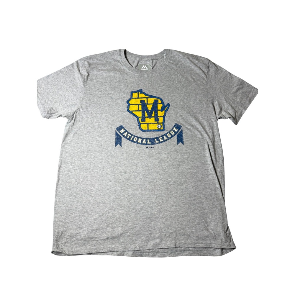 Majestic Milwaukee Brewers T-Shirt Mens XL Gray Short Sleeve MLB National League